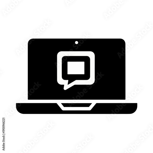 Laptop Video Call and Chat Icon - Online Communication and Remote Work Glyph Vector