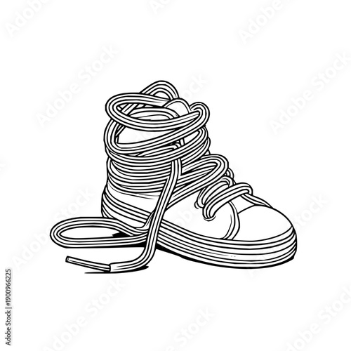 Tangled Sneaker Laces on White Background
