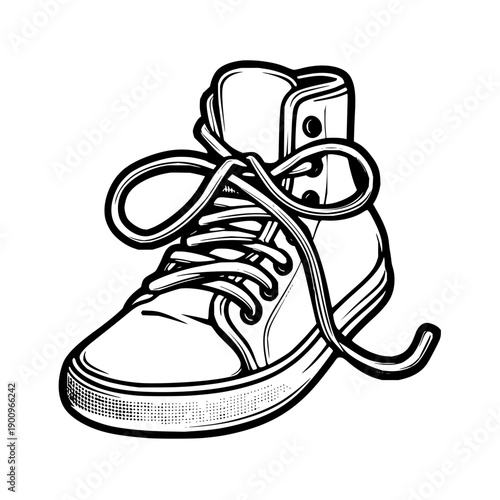 Black and White High Top Sneaker with Un tied Laces