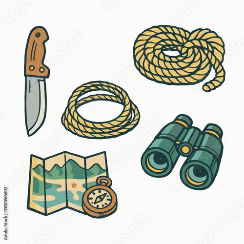 Adventure gear set with knife and compass