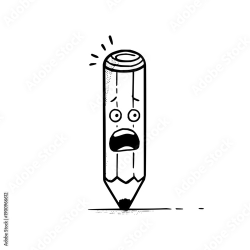 Stressed Pencil with Face on White Background