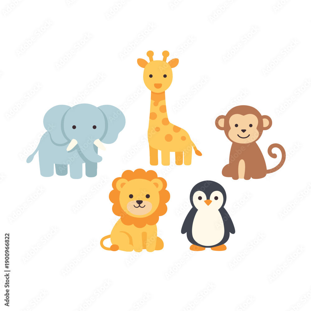 Naklejka premium Cute animal characters set featuring five friends