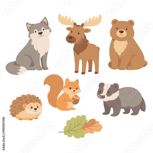 Forest animal characters set for children's illustrations