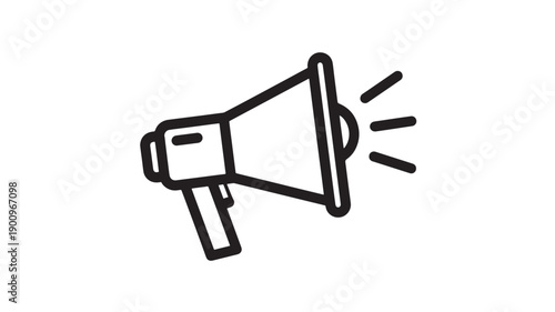 Megaphone line icon with sound waves, bold outline symbol for announcement, marketing promotion, loudspeaker communication, notification alert, isolated on white