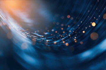 Abstract swirling blue background with orange light particles