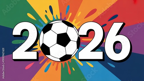 Wallpaper Mural Vibrant 2026 Football World Cup Celebration Graphic with Bold Typography and Colorful Splatter Background Ideal for Promotional Material Torontodigital.ca
