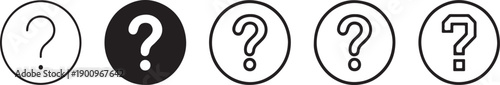 A row of five question mark icons in circles, with one highlighted in solid black, representing a selection or step.