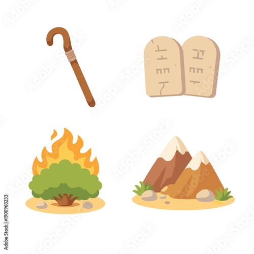 Set of biblical symbols and characters illustration