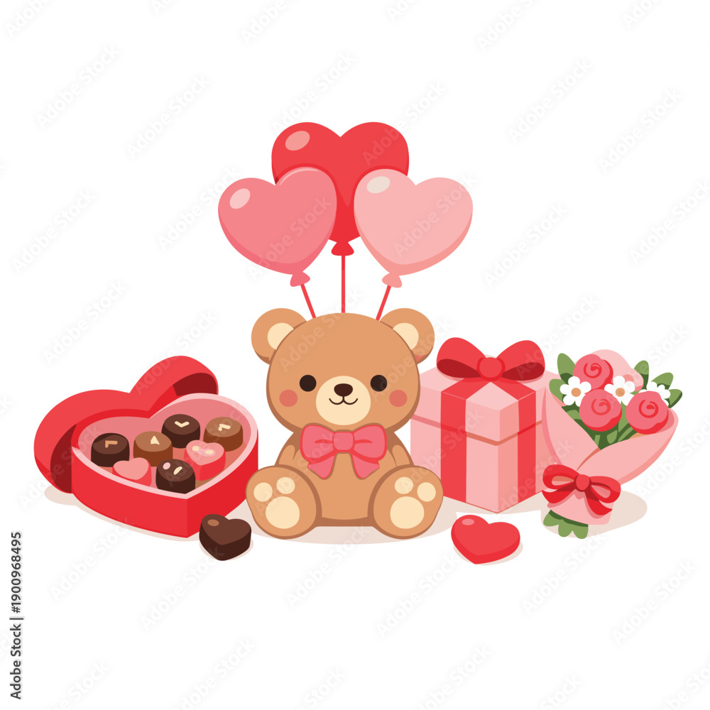Fototapeta premium Cute teddy bear and gifts bundle