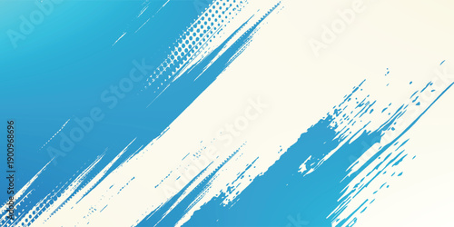 Grunge grainy blue brush stroke with spray texture. Hand drawn distress damaged vintage banner with zigzag bold line. Rough thick brush stroke texture. Spray paint effect vector background.
