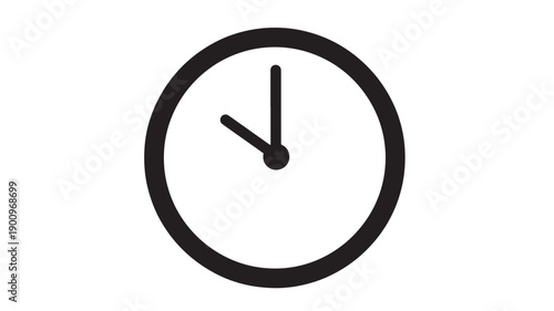 Clock simple black line icon with round analog face and hands, minimal flat symbol for time, schedule, deadline, alarm, timer apps and UI on white background
