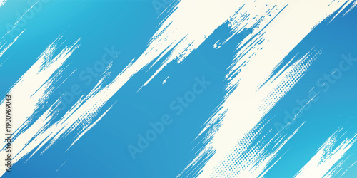 Grunge grainy blue brush stroke with spray texture. Hand drawn distress damaged vintage banner with zigzag bold line. Rough thick brush stroke texture. Spray paint effect vector background.
