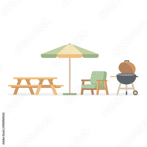 Outdoor furniture and grill setup for summer gatherings