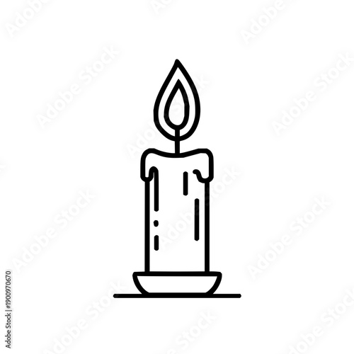 Black Line Art Burning Candle on White Background