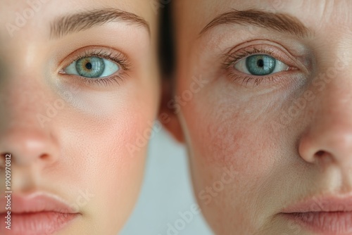 Young and mature skin close-up comparison shows differences in texture and tone in high resolution