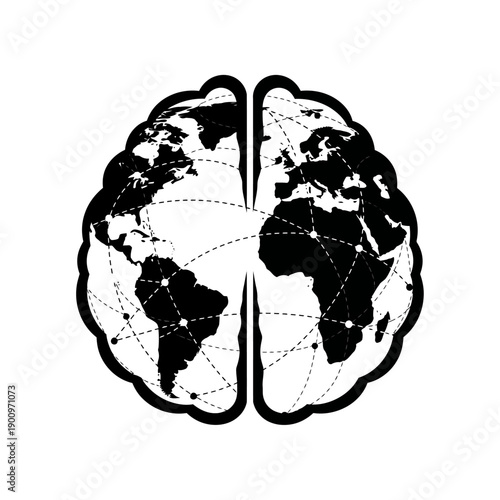 Human Brain Illustration with Global Connections.