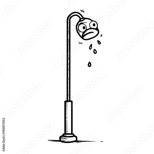 Sad Street Lamp Dripping Water on Isolated White Background