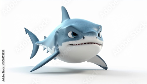A menacing cartoon shark with sharp teeth and an aggressive expression, depicted in a 3D render on a clean white background, ready for a fight