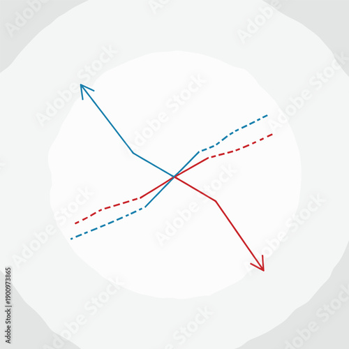 Minimalist abstract vector illustration of intersecting arrow lines