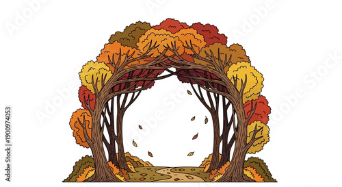 Autumn Leaves Archway Nature Scene Illustration.