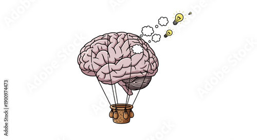 Brain in hot air balloon thinking.