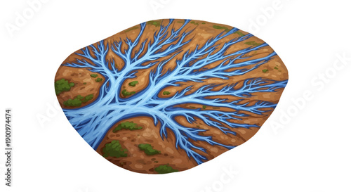 Blue tree on a rock surface.