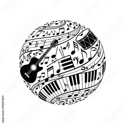 Musical Instruments and Notes on Sphere.