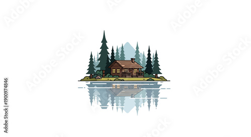 Cabin on a serene lake shore.