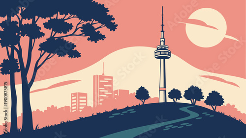 Namsan Seoul Tower Flat Vector Illustration