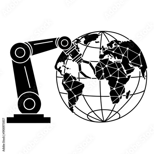 Robotic Arm Interacting with Globe Illustration.