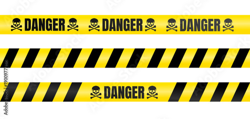 Danger yellow and black warning tapes set