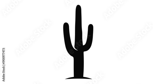 Bold black silhouette of a towering saguaro cactus, capturing the iconic desert plant's unique form, isolated on a clean white background for minimalist design.