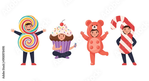 Children dressed in colorful costumes for a festive celebration, showcasing creativity and joy, Whisk-inspired designs.