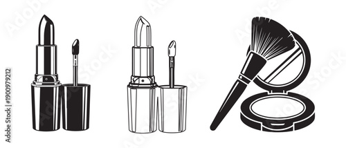 Makeup and Cosmetic Icons – Lipstick, Mascara and Beauty Tools Vector Illustration