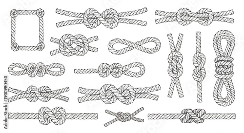Collection of nautical knot illustrations, suitable for maritime, adventure, and decorative design projects.