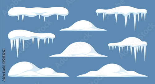 Collection of Snowy Elements and Icicles for Winter Scene Design.