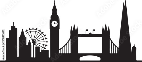 London city skyline black silhouette famous landmarks england travel tourism