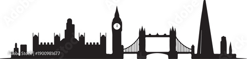 London city skyline black silhouette famous landmarks england travel tourism