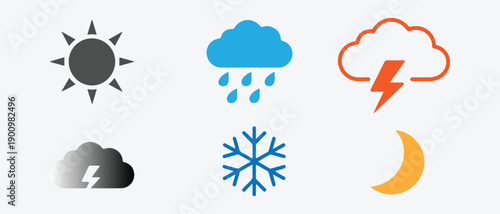 Colorful Weather Icons Set on white background