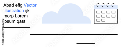 Time management, productivity planning, cloud technology, scheduling systems, online tools, personal organization. Cloud icon with text and calendar layout. Time management and productivity planning