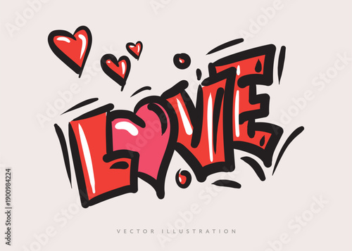 Word Love in graffiti urban style lettering, modern street art, vector illustration
