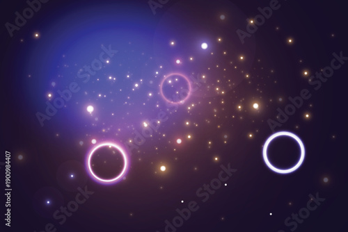 Cosmic energy field with luminous particles and light rings.