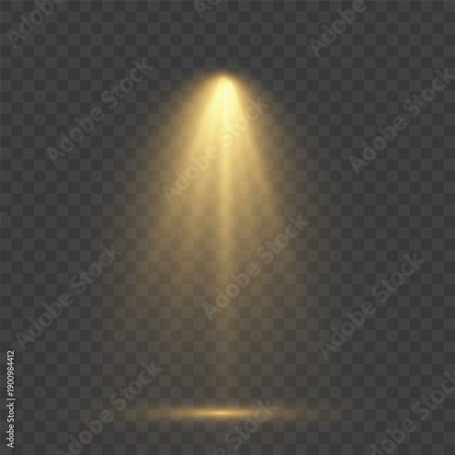 Spotlight on dark wall, realistic soft concert light on abstract stage png. Realistic light source set on transparent bg with reflection on floor. Scene floodlight spotlight stage beam. Lighted scene.