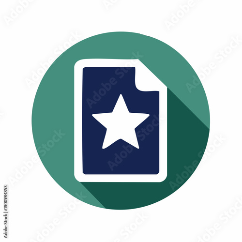 Document Star Favorite Vector Round Flat Design File Page Marked with Star Icon
