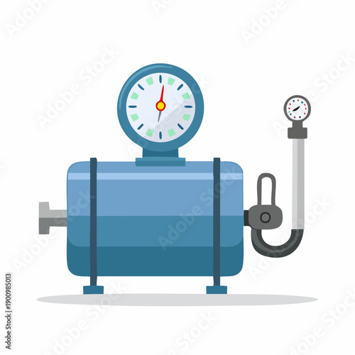 Blue industrial water tank with pressure gauge, equipment illustration