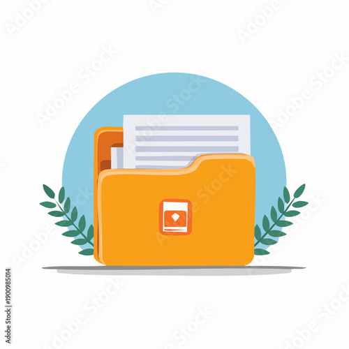 Bright Orange Folder with Documents Storing Data Filing System Office Organization