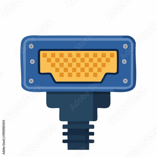 Close-up shot of a blue connector illustrating computer plug technology and cables for design needs