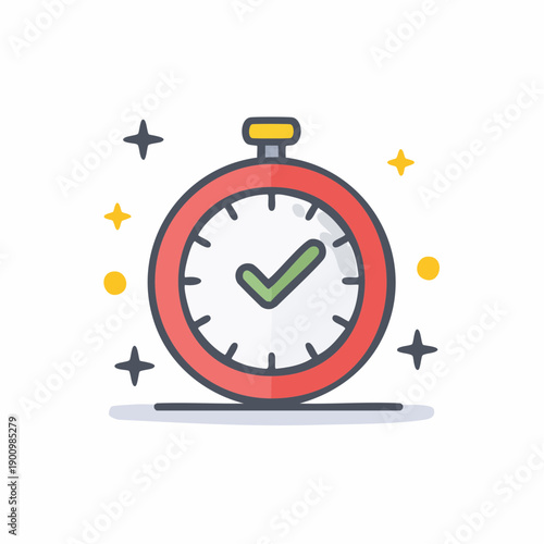 Vector flat design stopwatch with checkmark icon for time tracking success