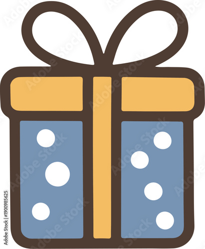 A colorful gift box with a ribbon, designed with polka dots and a contrasting bow, symbolizing celebration and surprise.