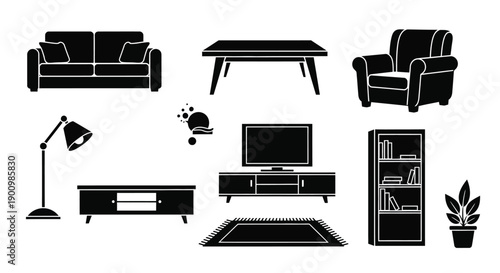 Set of Living Room Furniture Icons